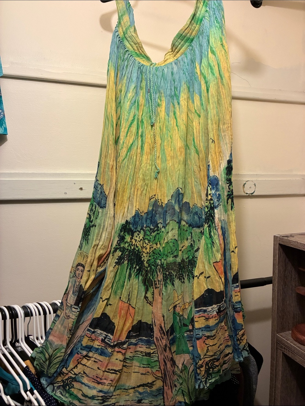 Flowy Yellow-Green Printed Maxi Skirt